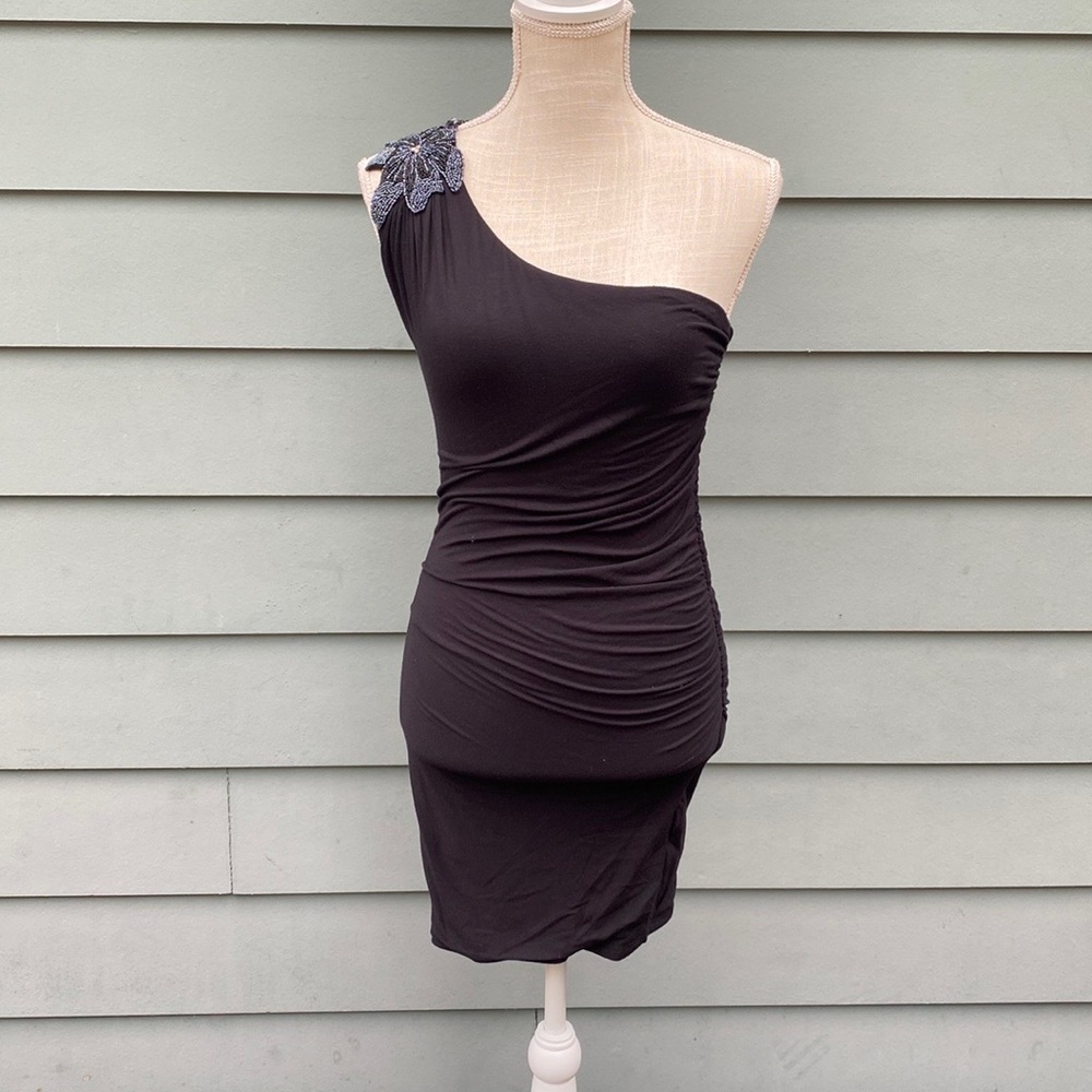 Sky brand Beaded embellished one shoulder body con cocktail party dress